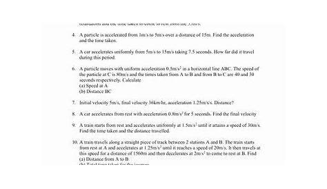 kinematics problems worksheet with answers