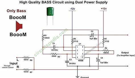 ic 4558 Subwoofer Bass Booster Circuit diagram , bass circuit for woofer