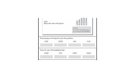 5th grade Math Worksheets: Decimal place value (to the ten thousandths