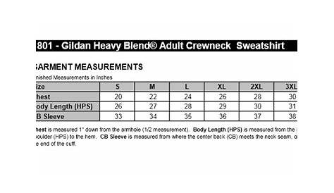 gildan heavy blend crewneck size chart