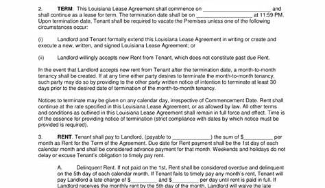 Free Louisiana Standard Residential Lease Agreement Template - PDF
