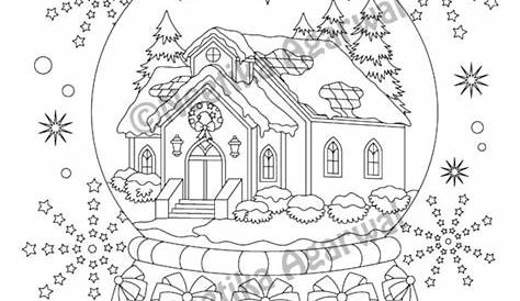 Snow Globe Adult Coloring Page Christmas Coloring Page - Etsy