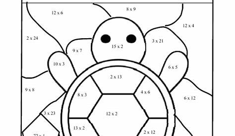 Silly Turtle Multiplication Puzzle. Math Coloring Worksheets