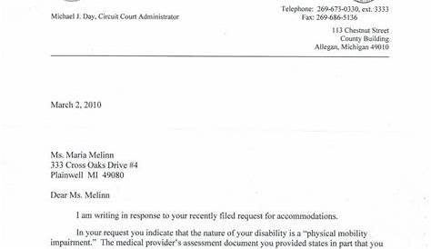 Ada Accommodation Denial Letter - certify letter