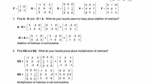 matrix math worksheet