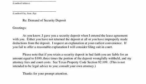 landlord demand letter for security deposit