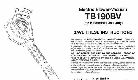 TROY-BILT TB190BV OPERATOR'S MANUAL Pdf Download | ManualsLib