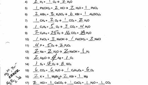 identifying and balancing chemical equations worksheets answers