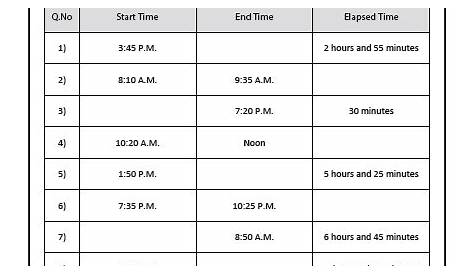 Elapsed Time Worksheets