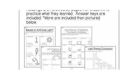 light and energy worksheet