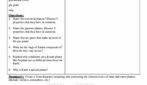 inner planets worksheets
