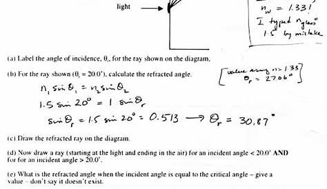 refraction and reflection worksheet