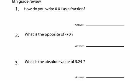 Free Printable 6th Grade Math Review Worksheet