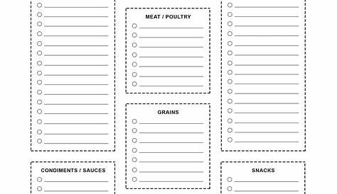 grocery list worksheet