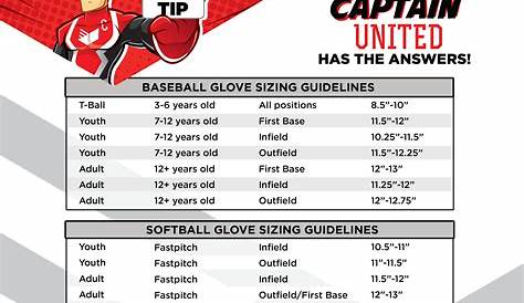 women's softball glove size chart