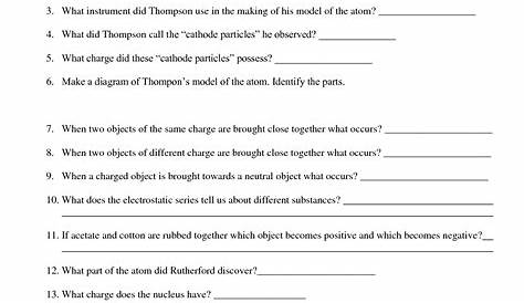 history of an atom worksheets