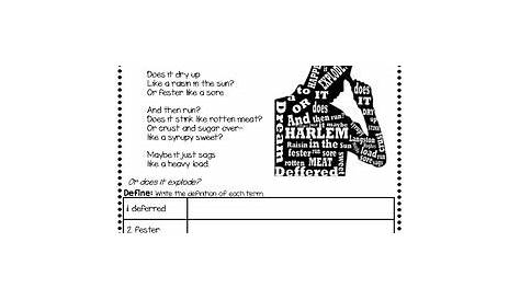 Harlem A Dream Deferred by Langston Hughes Poem Reading Comprehension