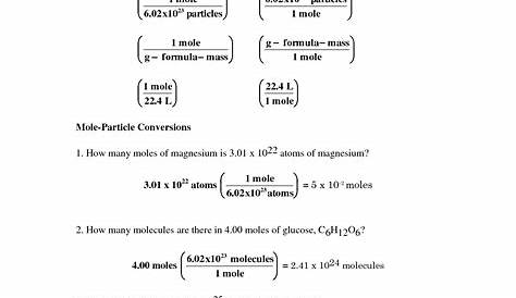 introduction to the mole worksheets answers