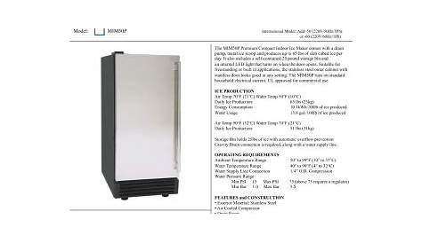Maxx Ice MIM50P 15 Inch Freestanding Ice Maker Spec Sheet | Manualzz