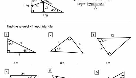 Special Right Triangles Worksheets - Math Monks