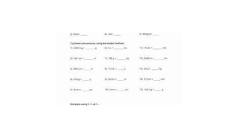 metric system worksheet answers