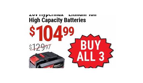 Bauer 20v HyperMax Lithium-Ion High Capacity Batteries for $104.99