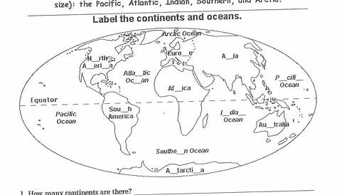 free printable worksheets on continents and oceans - Google Search
