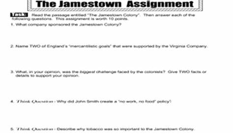 jamestown worksheets free