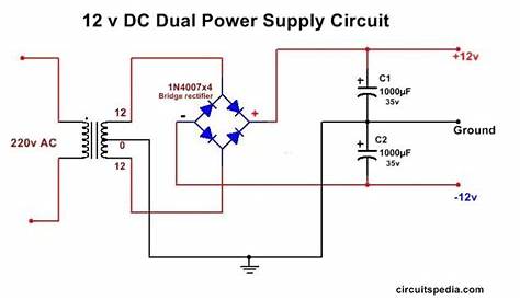 DC Dual Power supply Circuit diagram,12v,15v, 9v Regulated Dual Power