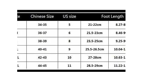 water shoe size chart