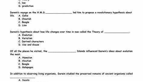 the theory of evolution worksheets answer key