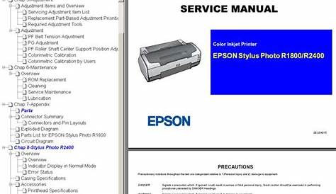 Epson R1800, R2400 printers Service Manual and Parts List - Service