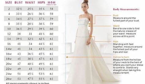 Wedding Dress Size Chart | Vestiti da cerimonia nuziale, Abiti da sposa
