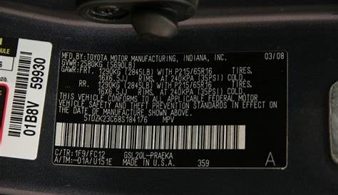 2017 toyota sienna color codes