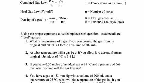 gas laws worksheets with answers
