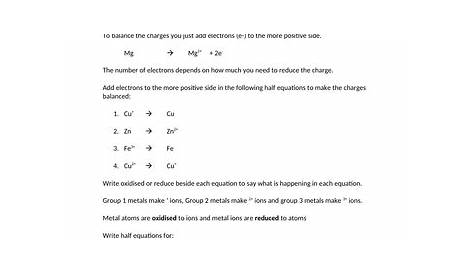 half equations worksheets gcse