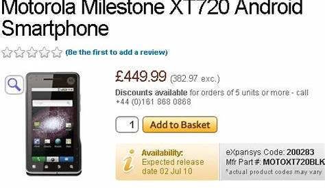 Motorola MILESTONE XT720 expected to storm the UK starting on July 2