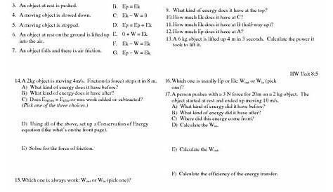 More Conservation of Energy Worksheet for 9th - 12th Grade | Lesson Planet