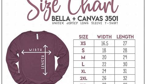 Bella Canvas 3501 Size Chart Bella Canvas Long Sleeve | Etsy