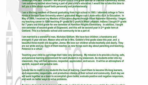 sample welcome letter from teacher to parents