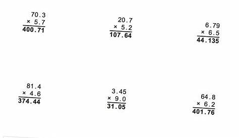 multiplication patterns with decimals worksheet