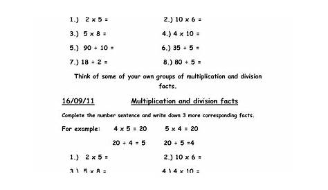 Multiplication And Division Facts Practice