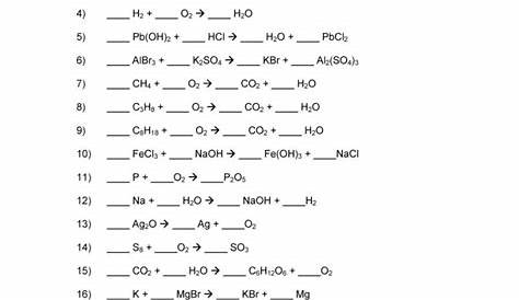balancing chemical equations 1 worksheets answers