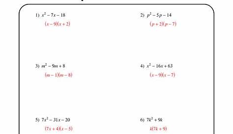 factoring quadratics worksheet answers