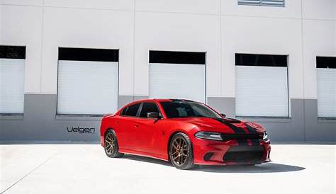 Red Dodge Charger SRT Goes Racy with Custom Rims and Black Stripes