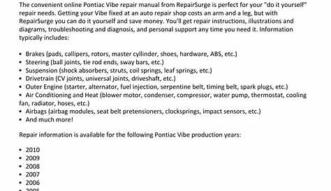 Pontiac Vibe Shop Manual