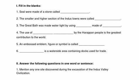 the indus valley civilization worksheets answers