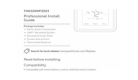 Honeywell T6 Pro Smart Programmable Thermostat Installation Guide