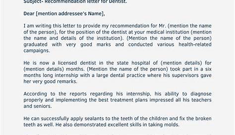 dentist Recommendation Letter template -Writolay.com