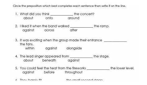Preposition Worksheets For Grade 5 With Answers - Worksheets Master